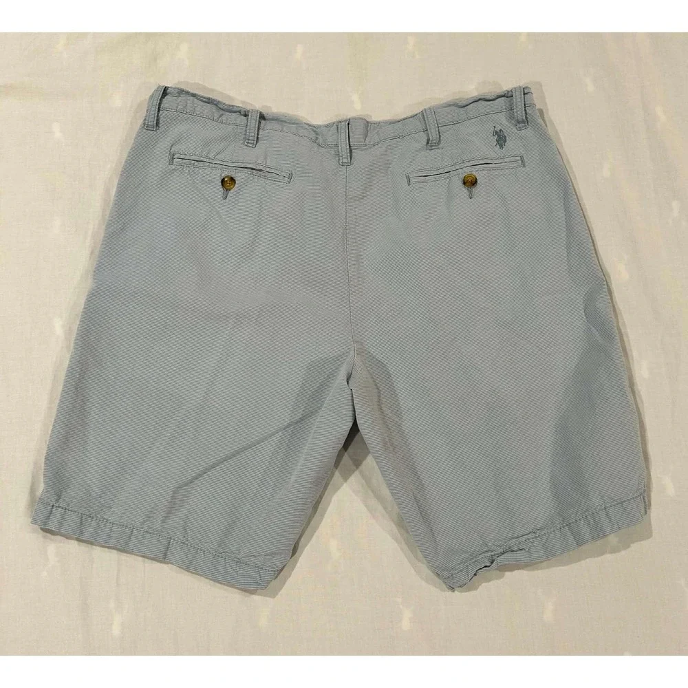 US Polo Assn Mens‎ Blue White Striped Chino Shorts Size 38 Flat Front Casual